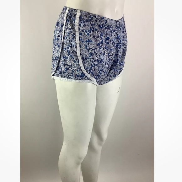 Ann Mashburn Sz XS Poplin Track Shorts Floral Print Blue 100% Cotton Pullon - Picture 2 of 5